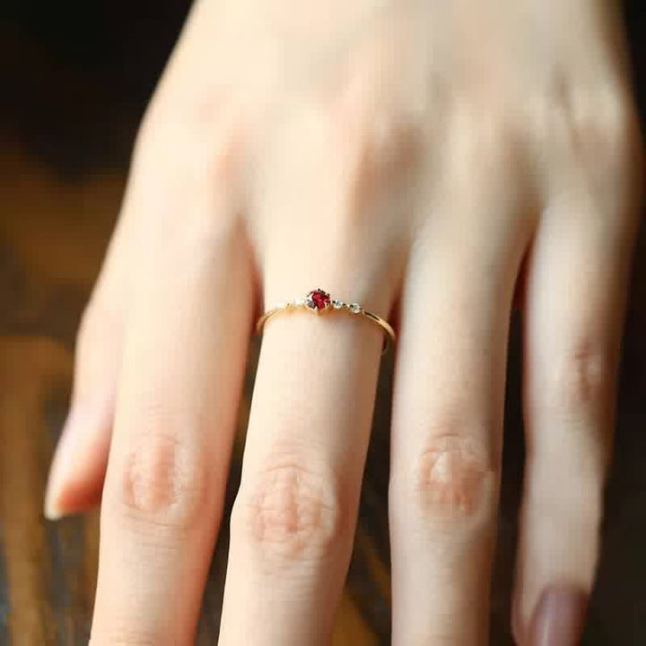 Olivenorma 18K Gold Garnet Minimalist Tiny Ring - image 1