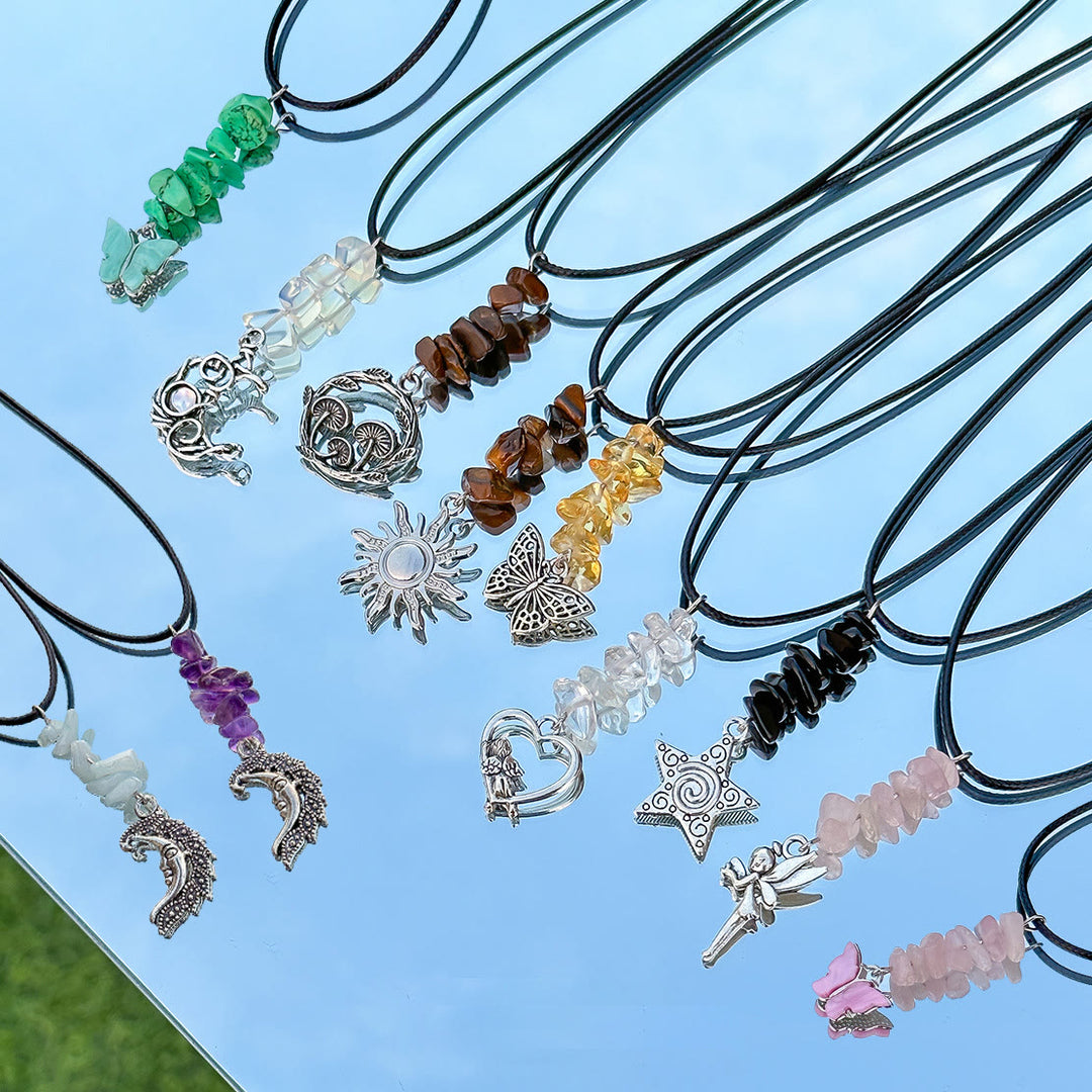 Olivenorma Natural Stone Butterfly Tassel Leather Wax Thread Necklace - image 40