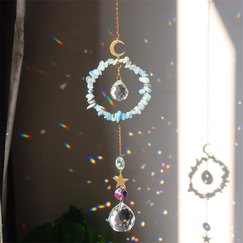 Olivenorma Crystal Circle Moon Healing Suncatcher - Aquamarine - image 7