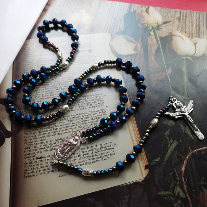 Olivenorma Vintage Cross Labradorite Rosary Necklace - image 1