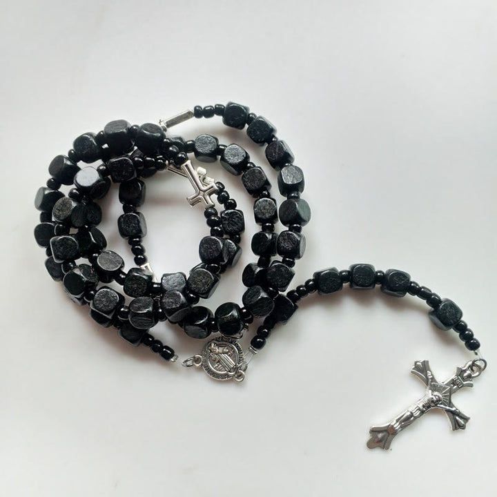 Olivenorma Black Square Wooden Cross Rosary Necklace - image 3