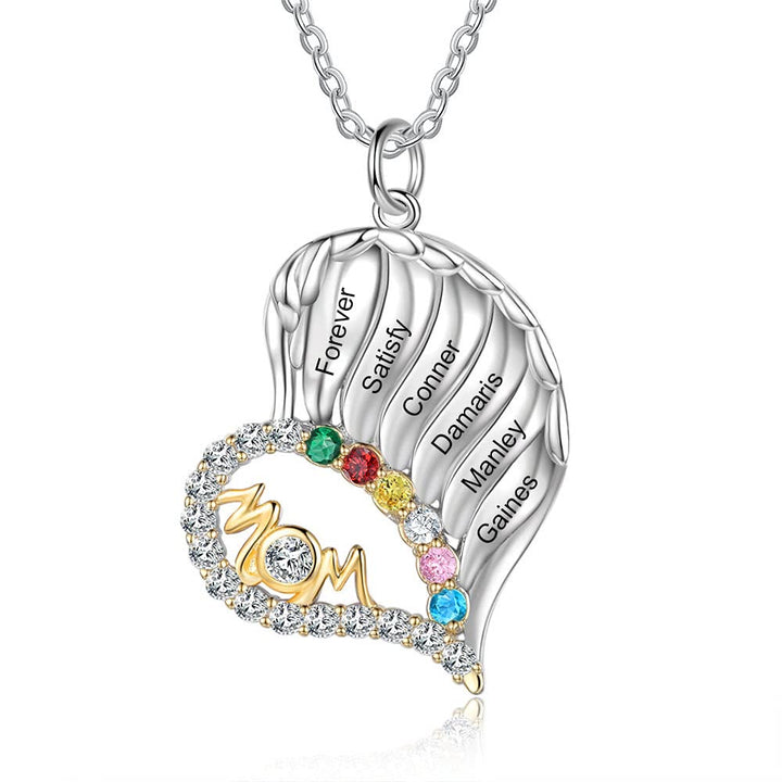 Olivenorma Mothers Birthstones Half Diamond Heart Necklace - Silver - 6 Birthstone - image 18