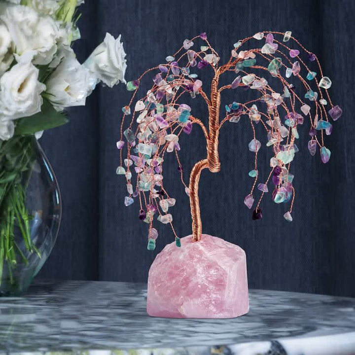 Olivenorma Fluorite Leaves Rose Quartz Base Feng Shui Tree - image 4