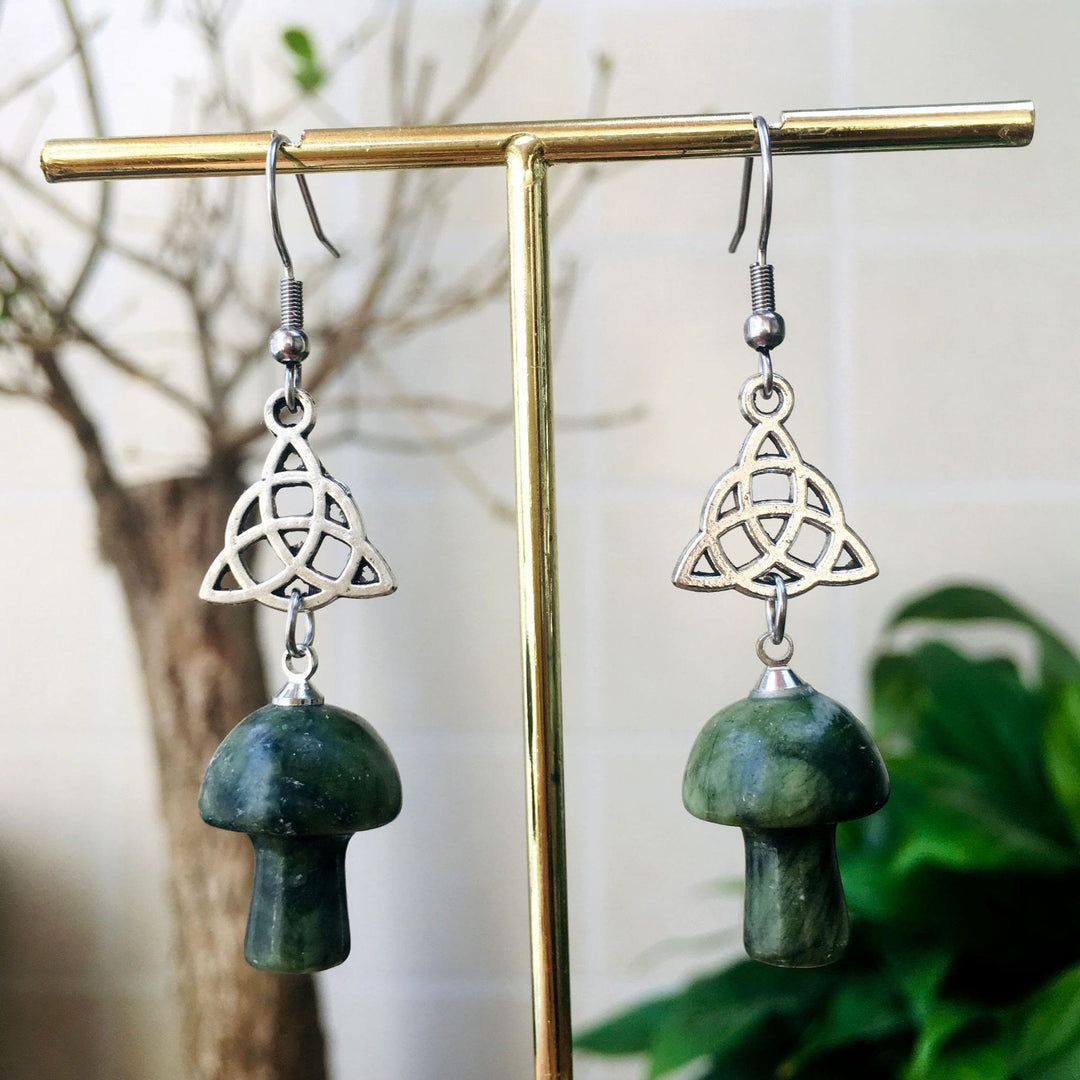 Olivenorma Natural Crystal Stone Cute Mushroom Shape Stud Earrings - Green Jade - image 10