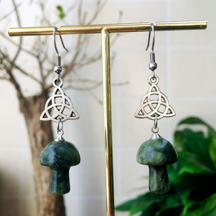 Olivenorma Natural Crystal Stone Cute Mushroom Shape Stud Earrings - Green Jade - image 10