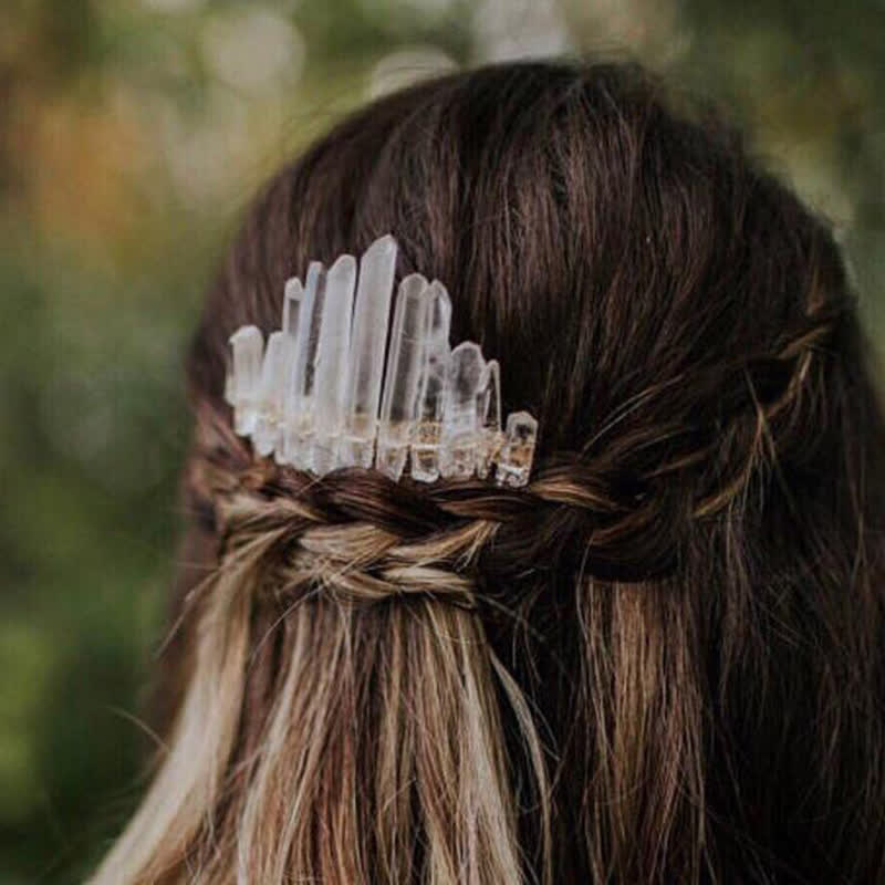 Natural Crystal U Shape Hair Comb Crystal Crown - Clear Crystal - image 0