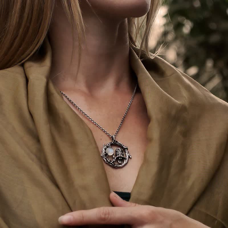 Rebirth Owl Retro Moonstone Necklace - image 1