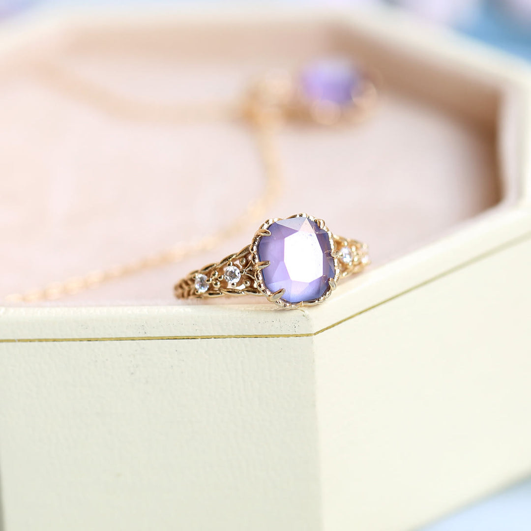 Olivenorma Natural Amethyst Square Stone Ring Necklace - image 5