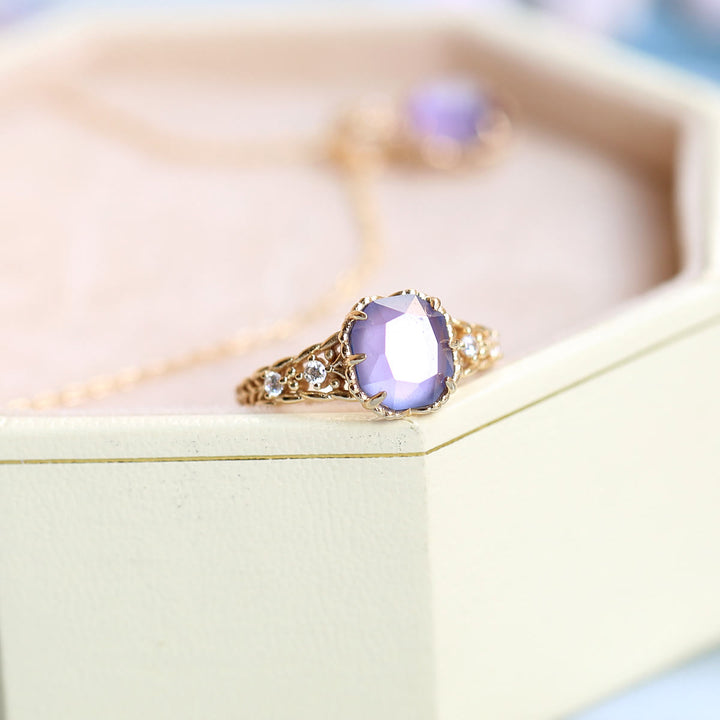 Olivenorma Natural Amethyst Square Stone Ring Necklace - image 5