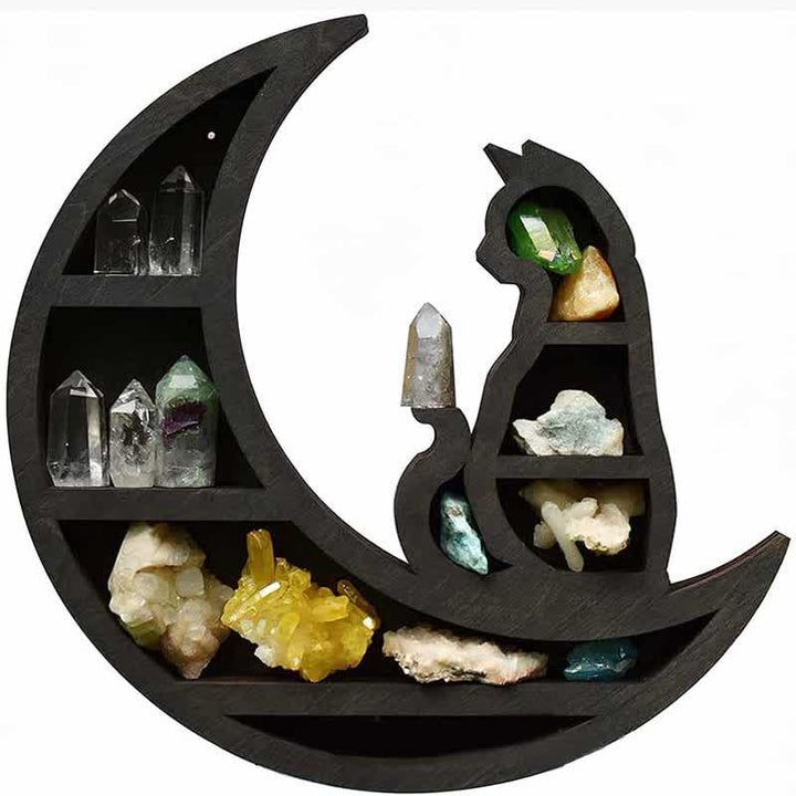 Olivenorma Crescent Moon & Cat Wooden Crystal Shelf - image 3