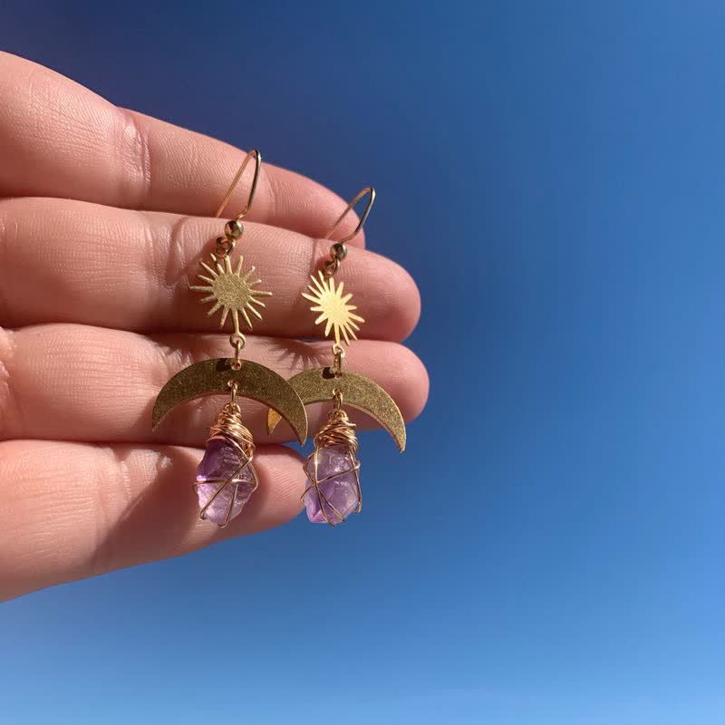 Rising Sun Moon Amethyst Witch Earring Necklace - Earrings - image 0