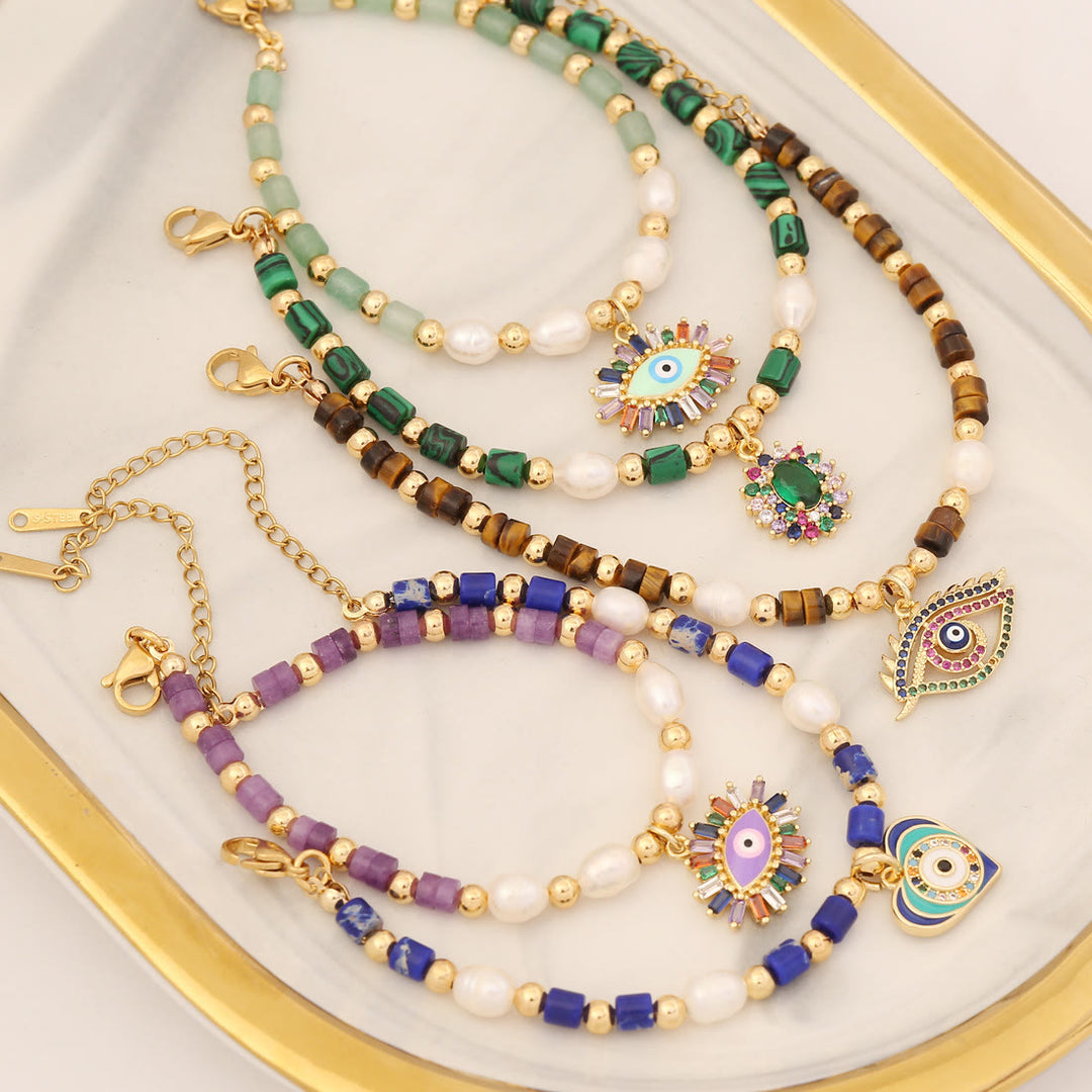 Olivenorma Natural Crystal Pearl Evil Eye Pendant Bracelet - image 0