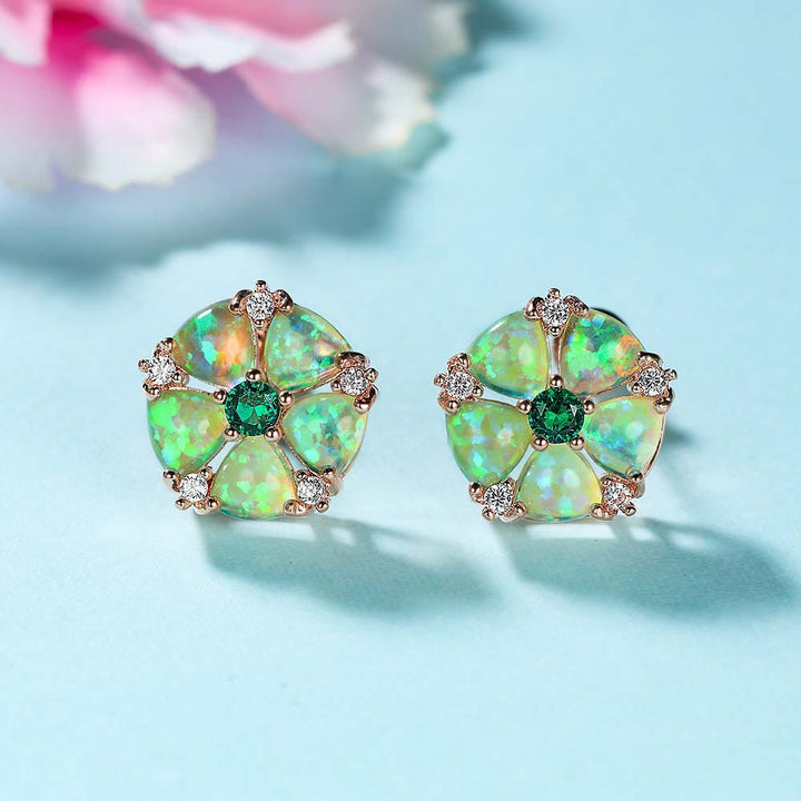 Olivenorma Opal Flower Shaped Earrings - Green Opal&Green Zircon&Rose Gold - image 2
