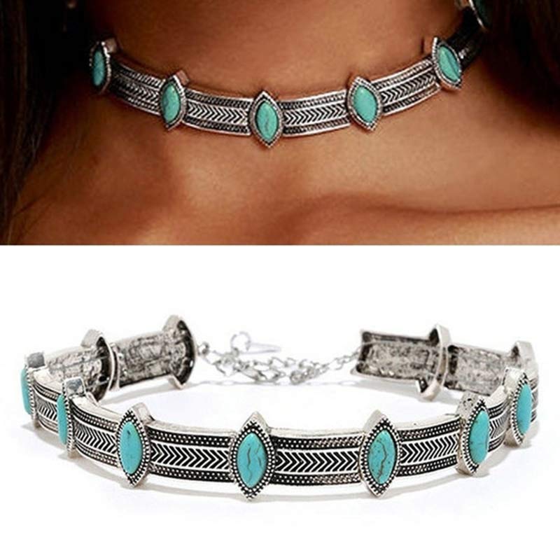 Retro Style Turquoise Ethnic Collar Choker Necklace - Turquoise - image 0