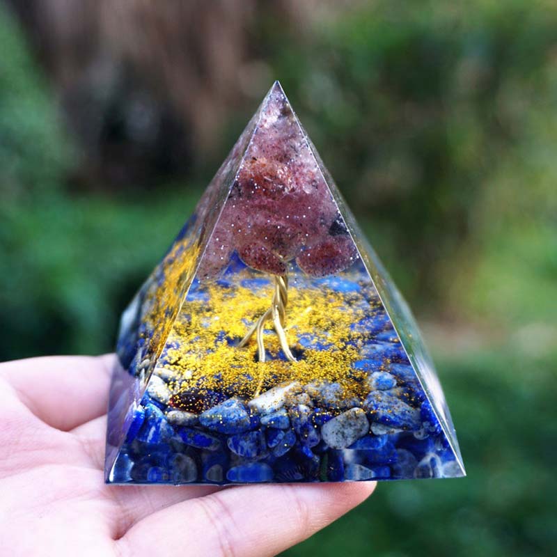 Olivenorma Lapis Lazuli With Strawberry Quartz Tree Of Life Orgone Pyramid - 10*10cm - YES PLEASE $8 - image 0