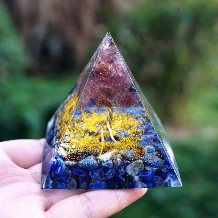 Olivenorma Lapis Lazuli With Strawberry Quartz Tree Of Life Orgone Pyramid - 10*10cm - YES PLEASE $8 - image 0