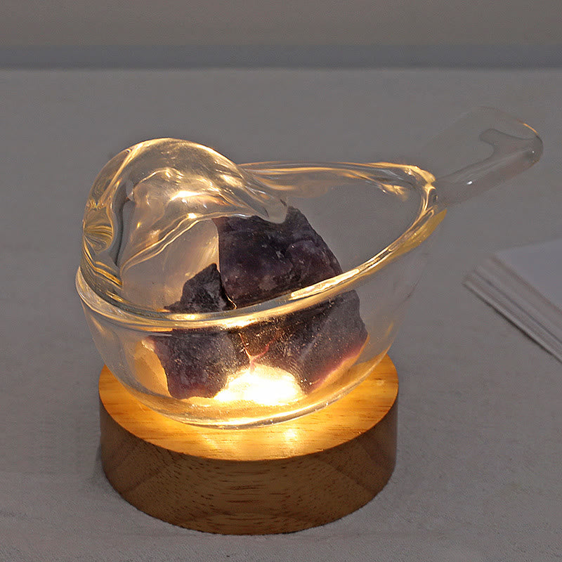 Olivenorma Natural Stone Irregular Cup Crystal Aromatherapy Lamp - Obsidian - Blue Campanula - image 2
