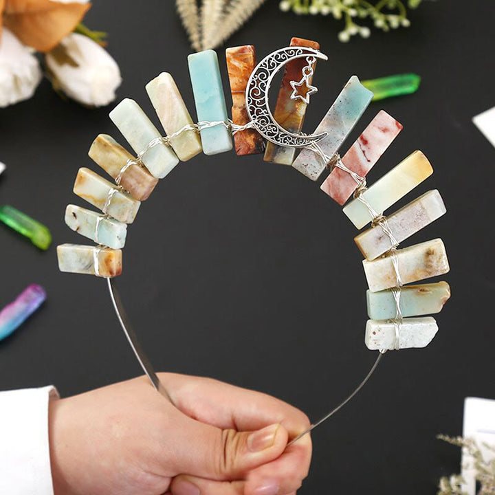 Olivenorma Three Dimensional Moon Star Flat Tube Crystal Crown - Amazonite&Moon Star - image 20