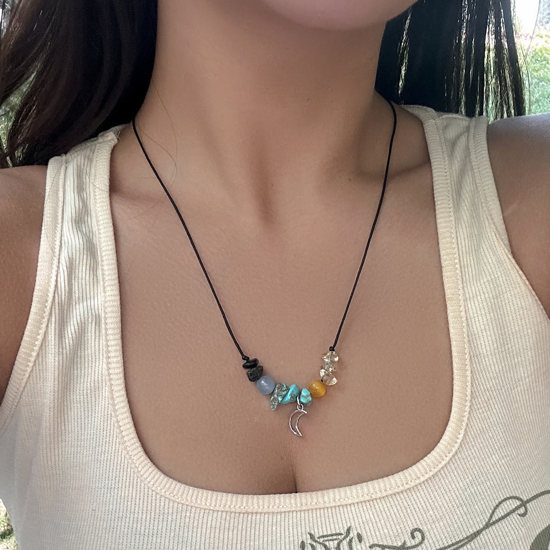 Olivenorma Natural Stone Butterfly Tassel Leather Wax Thread Necklace - Turquoise - image 31