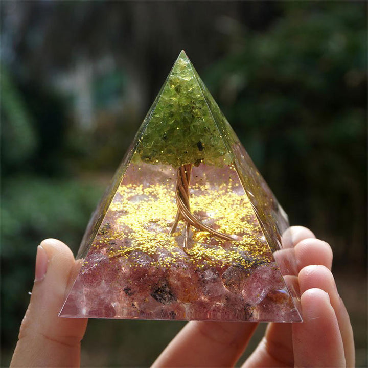 Olivenorma Tree of Life Peridot and Strawberry Quartz Orgone Pyramid - image 2