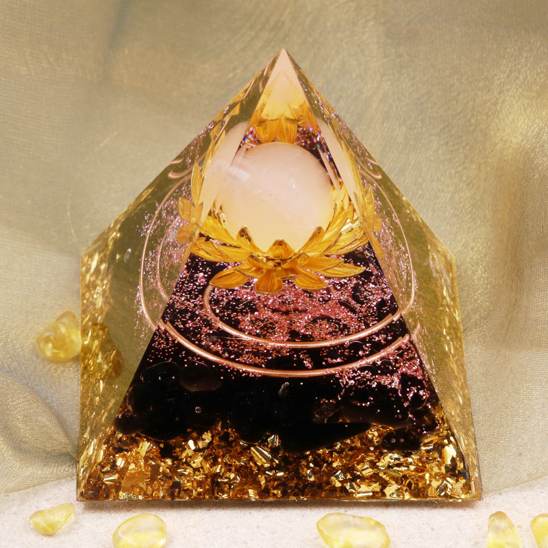Olivenorma Clear Crystal Obsidia Lotus Symbol Orgone Pyramid - image 3