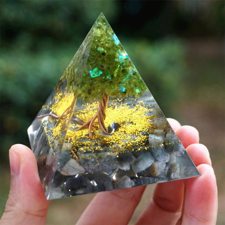 Olivenorma Tree of Life Peridot With Grey Moon Stone Orgone Pyramid - 10*10cm - YES PLEASE $8 - image 0
