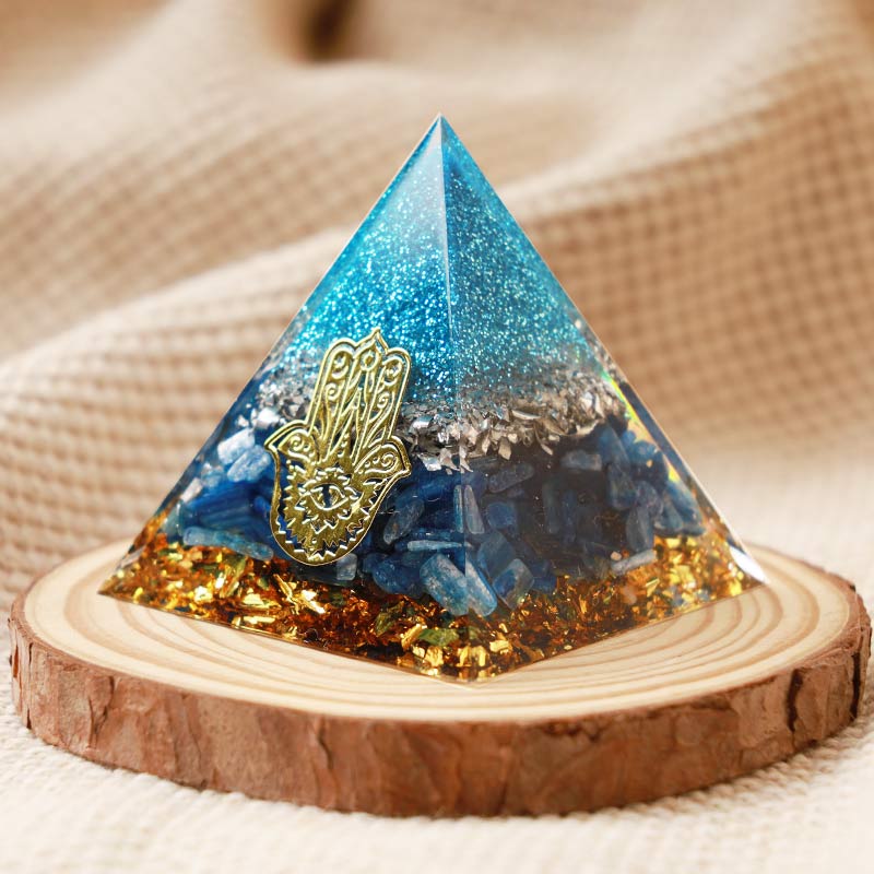 Olivenorma Kyanite With Hamsa Protection Orgone Pyramid - image 1