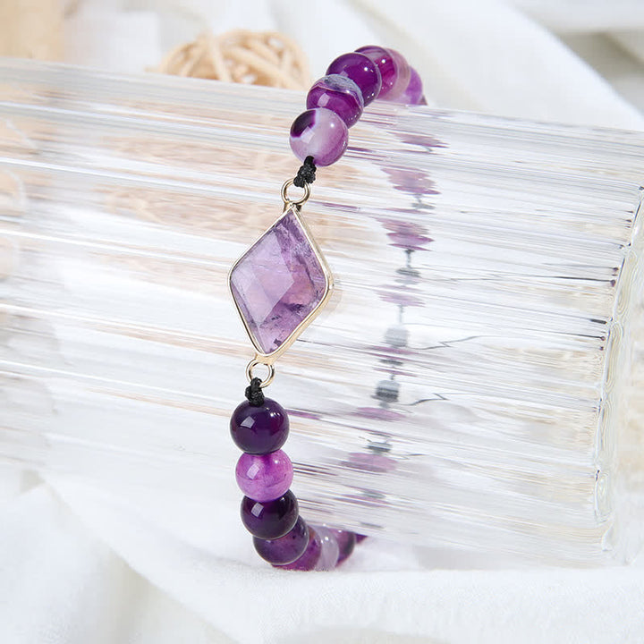 Olivenorma Amethyst Rhombus Pendant Beads Bracelet  - image 3