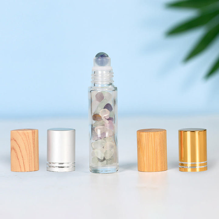 Olivenorma Crystal Roll-On Essential Oil Bottle Gemstone Decoration - Fluorite - Gold lid - image 7
