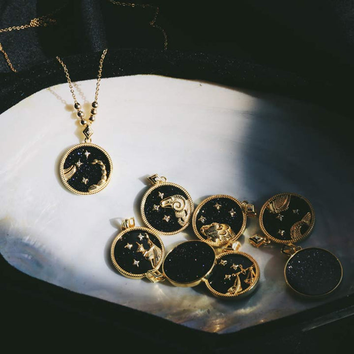 Blue Sandstone Listening Zodiac Necklace - image 1