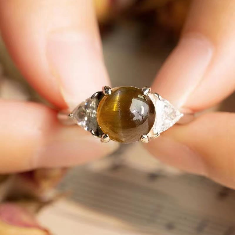 Olivenorma Four Claw Golden Green Cat's Eye Stone Ring - image 3