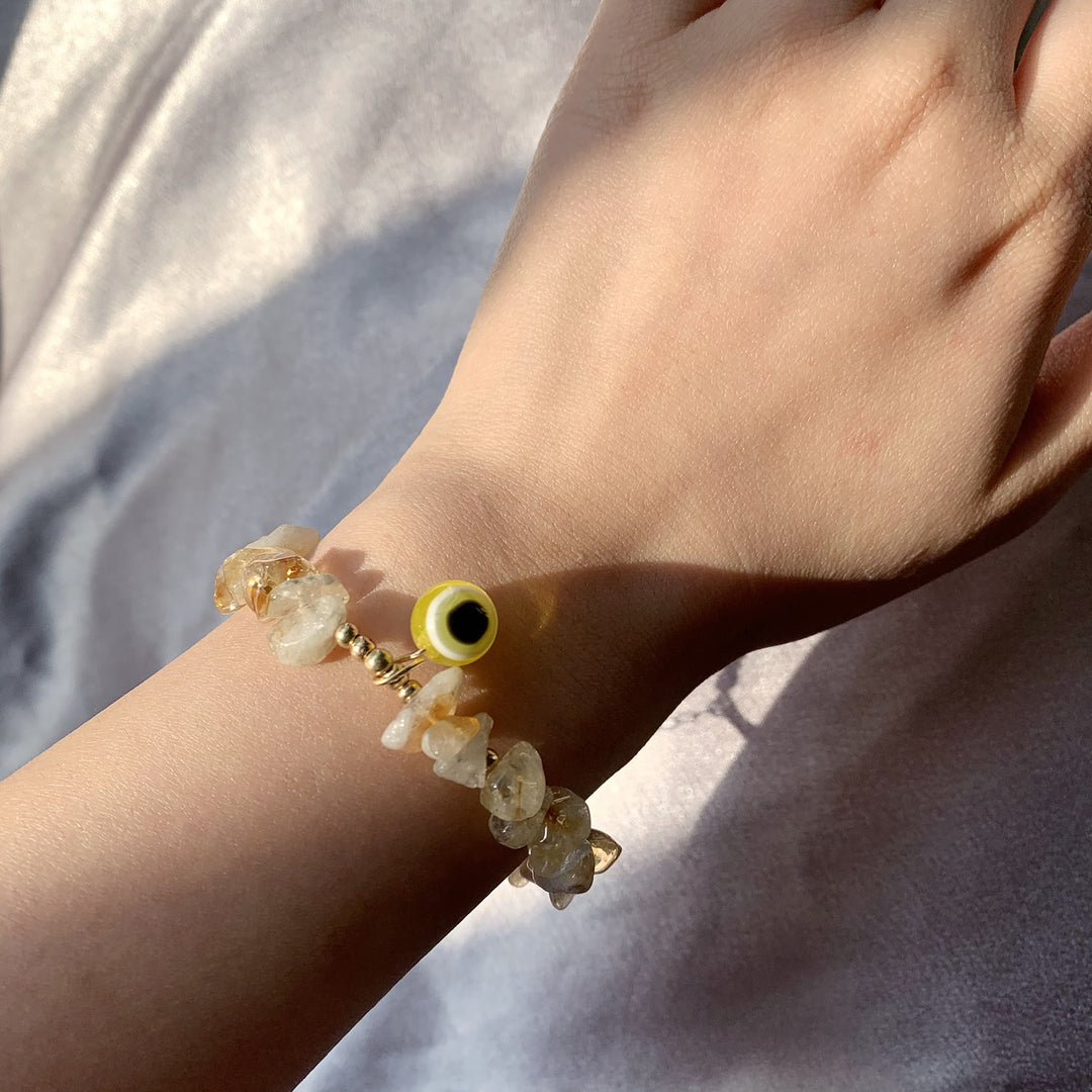 Olivenorma Natural Crystal Gravel Evil Eye Pendant Bracelet - image 24