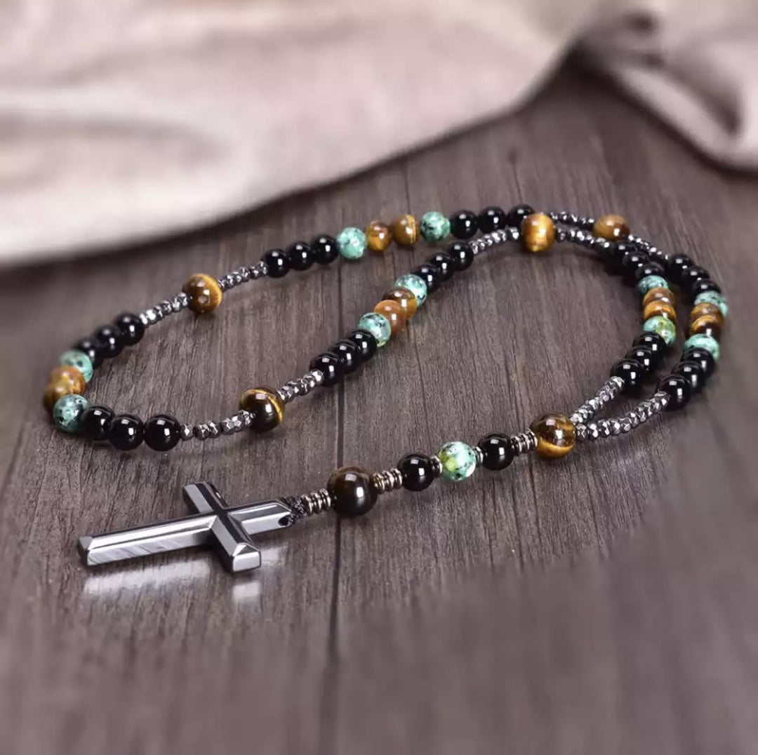 Olivenorma Cross Catholic Natural Stone Rosary Pendant Necklace - image 2