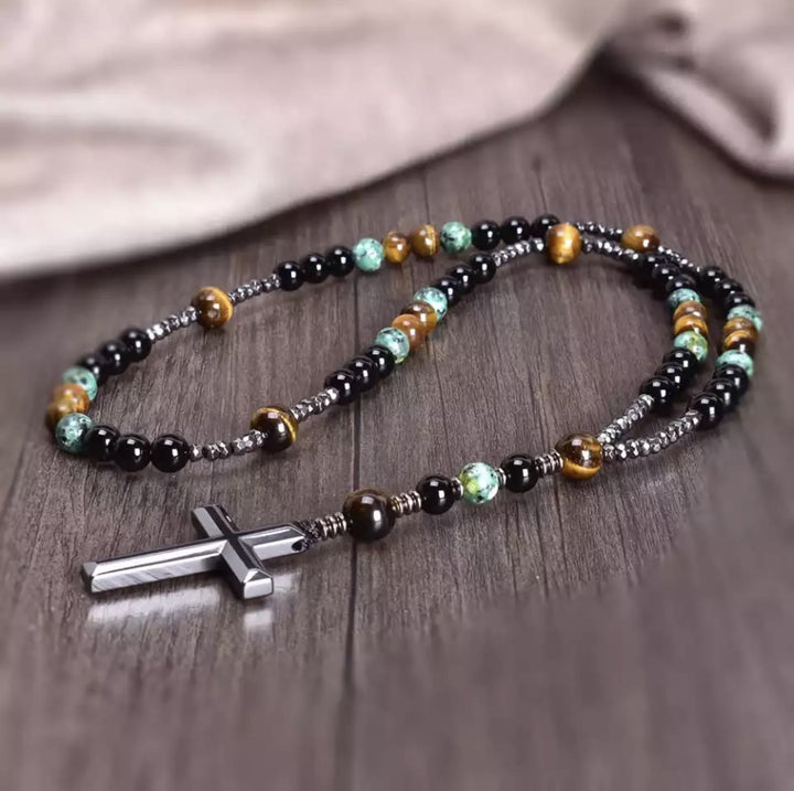 Olivenorma Cross Catholic Natural Stone Rosary Pendant Necklace - image 2