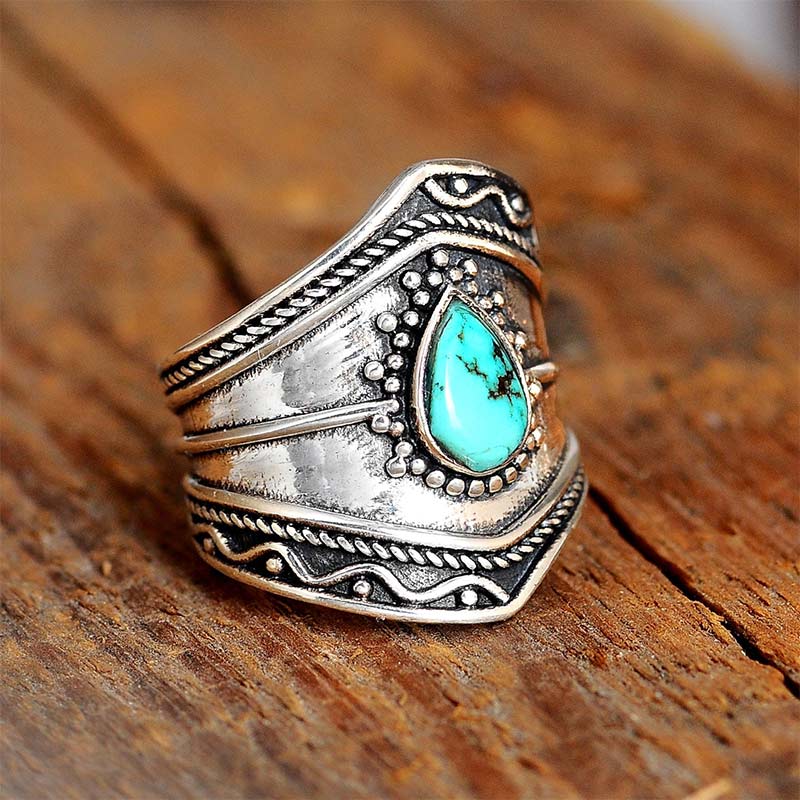 Olivenorma Boho Style Water Drop Turquoise Reki Ring - image 6
