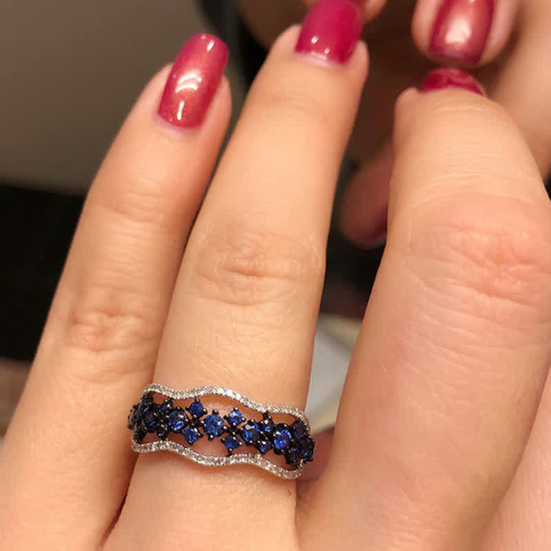 Olivenorma Creative Hollow Sapphire Blue Zircon Ring - image 9