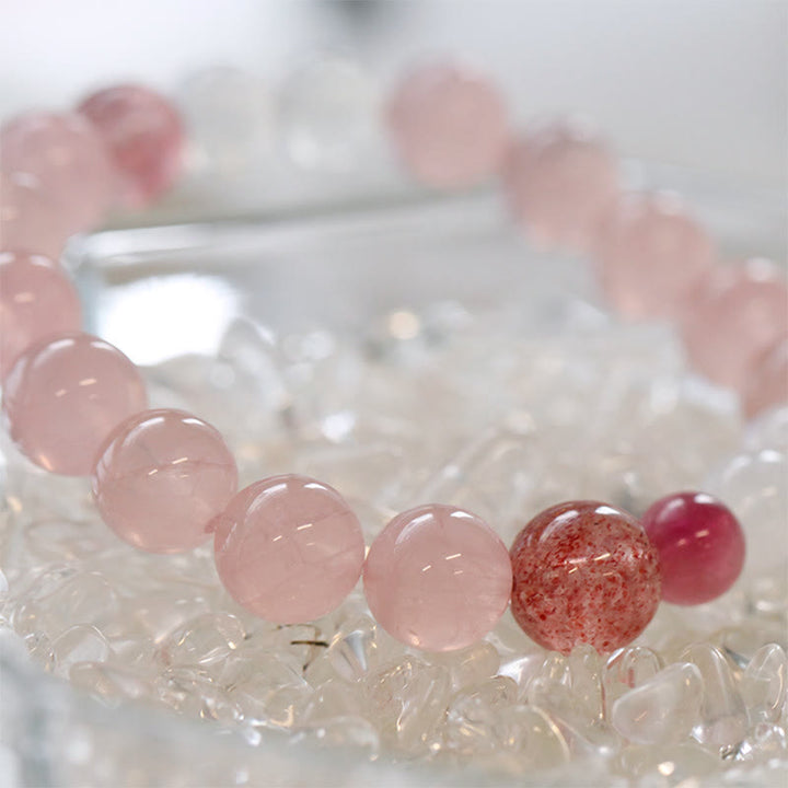 Olivenorma Rose Strawberry Clear Quartz Beaded Bracelet - image 2