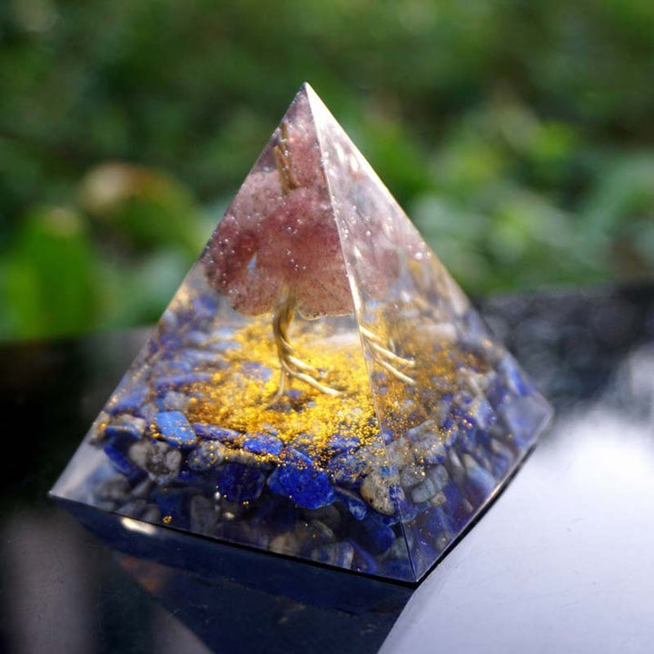 Olivenorma Lapis Lazuli With Strawberry Quartz Tree Of Life Orgone Pyramid - image 6