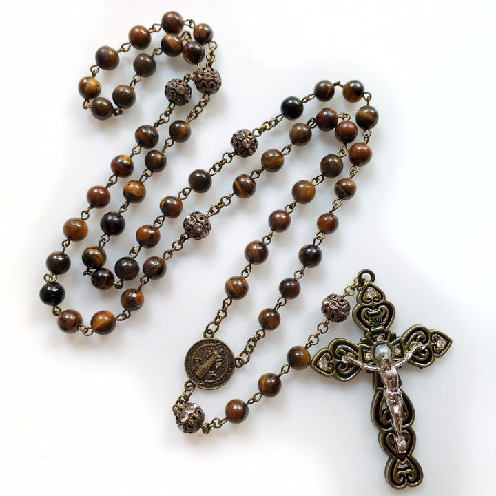Olivenorma Grade A Tiger Eye Cross Pendant Rosary Necklace - image 4