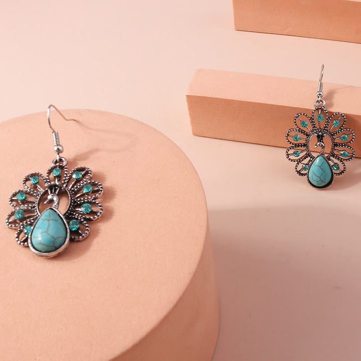 Olivenorma Turquoise Paraiba Tourmaline Peacock Shape Pendant Earrings - image 6