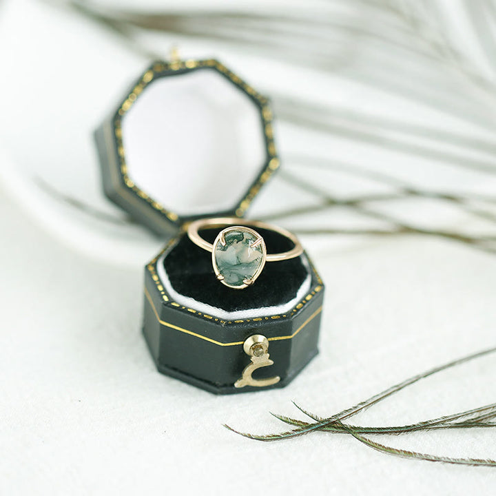 Olivenorma Natural Oval Moss Agate 925 Silver Ring - 8 - image 0
