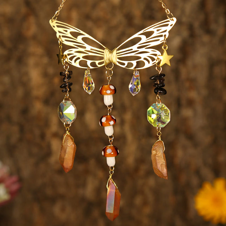 Olivenorma Crystal Butterfly Wings Sunshine Catcher Wind Chime - Golden Butterfly - Black Onyx&Smoky Quartz - image 5
