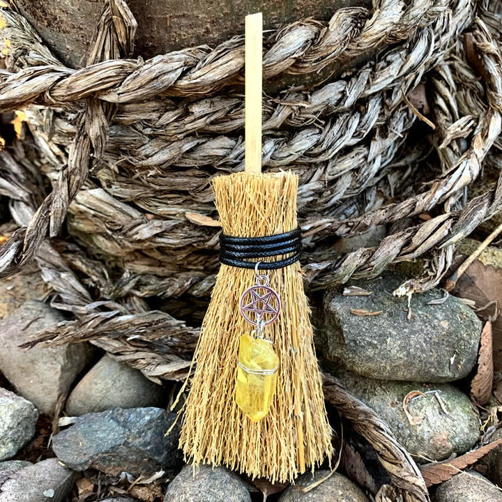 Olivenorma Handmade Mini Broom Crystal Ornamet - Pentagram & Citrine - image 1