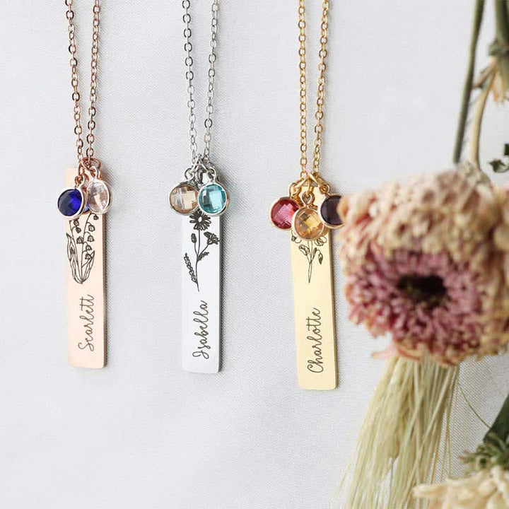 Olivenorma Personalized Birth Flower & Birthstone with Name Jewelry Necklace - image 0