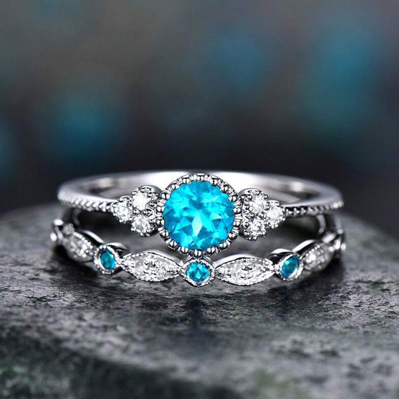 Wealth Goddess Emerald Zircon 2Pcs/Set Ring - Sky Blue - 10 - image 13
