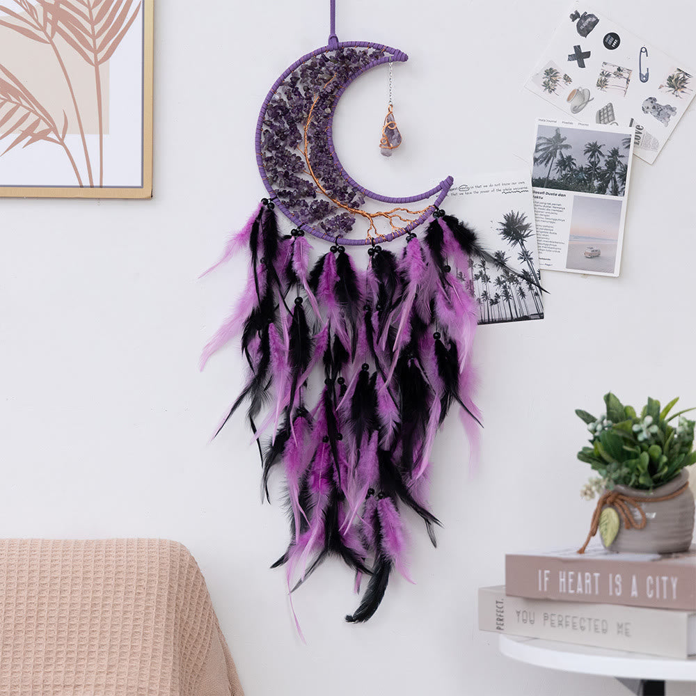 Olivenorma Natural Gravel Woven Tree of Life Moon Dream Catcher - Amethyst - image 9