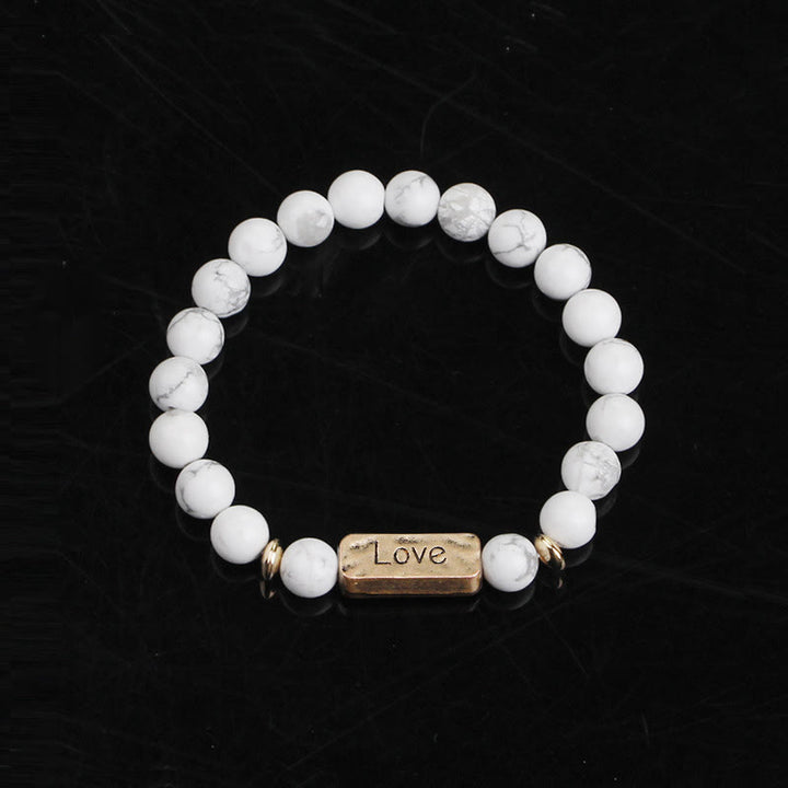 Olivenorma Natural Gemstone Love Powerful Engraving Bracelet - White Turquoise&Love - image 7