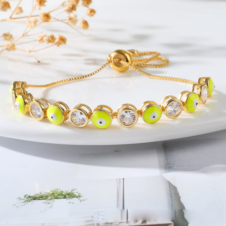 Olivenorma White Zircon Evil Eye Adjustable Bracelet - Yellow&Evil Eye - image 7