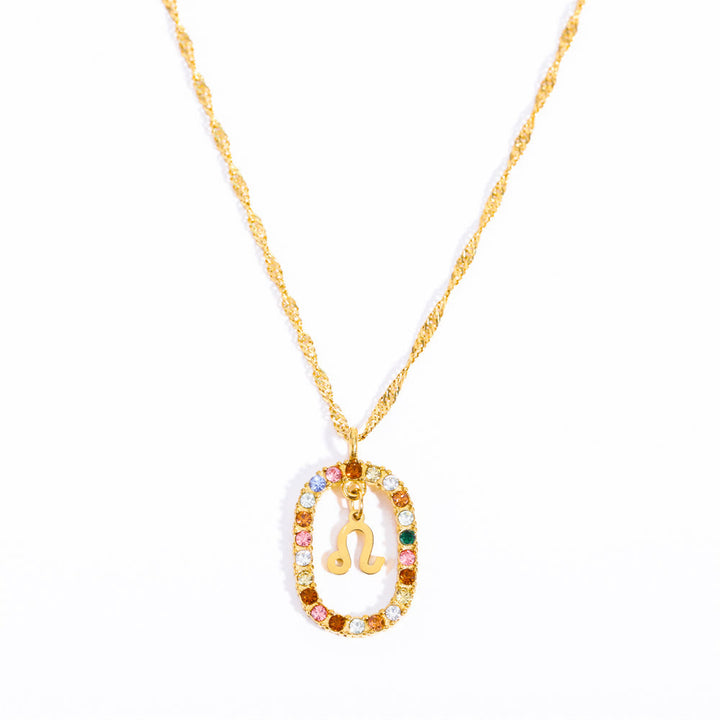 Olivenorma Zircon Openwork Oval Constellation Zodiac Necklace - Leo - image 7