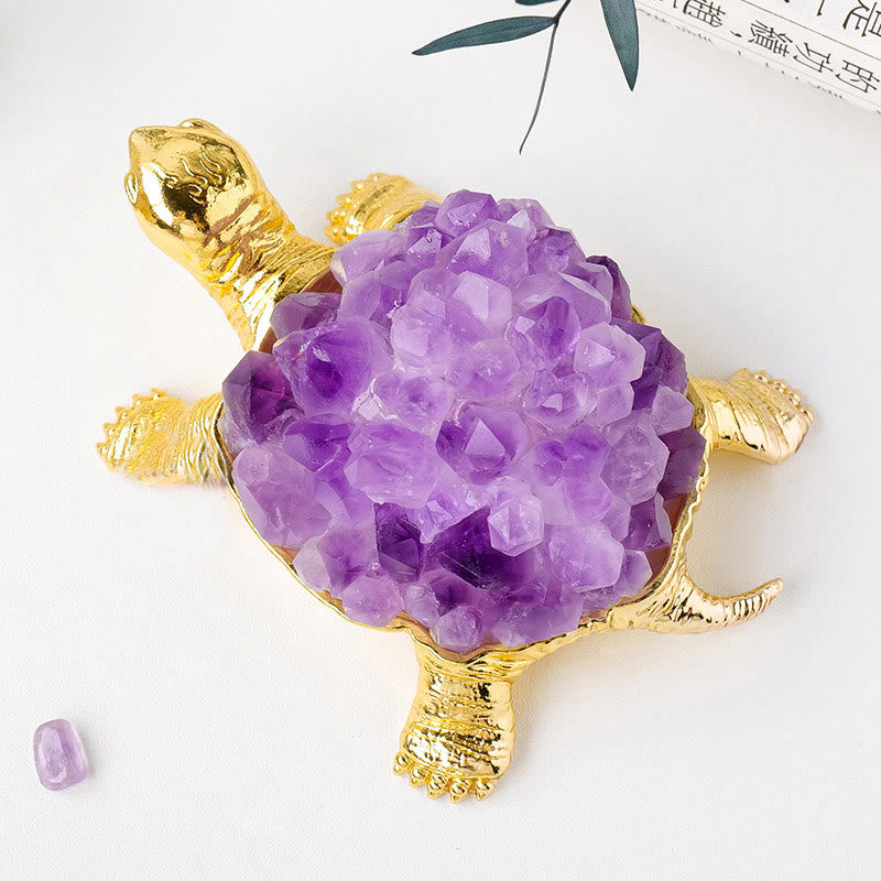 Olivenorma Natural Crystal Cluster Turtle Ornament Lamp Gemstone Decoration - Amethyst Cluster#Golden Turtle Without Lamp - image 17